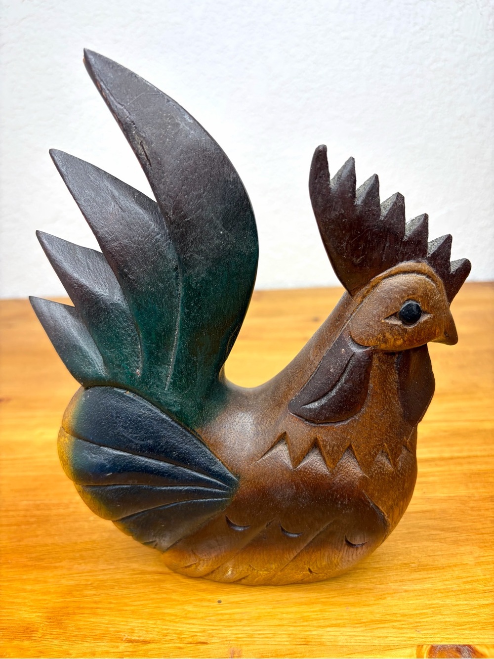 Wooden Rooster Hand Carved Vintage Rustic Country Farmhouse Decor Folk Art